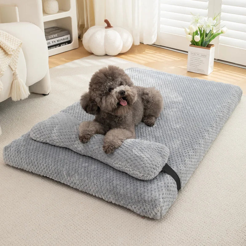 Multi-Density Orthopedic Foam Base Luxury Calming Dog Bed with Plush Pillow